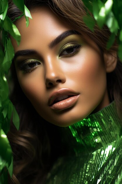 Een portretserie van individuen met groene make-up