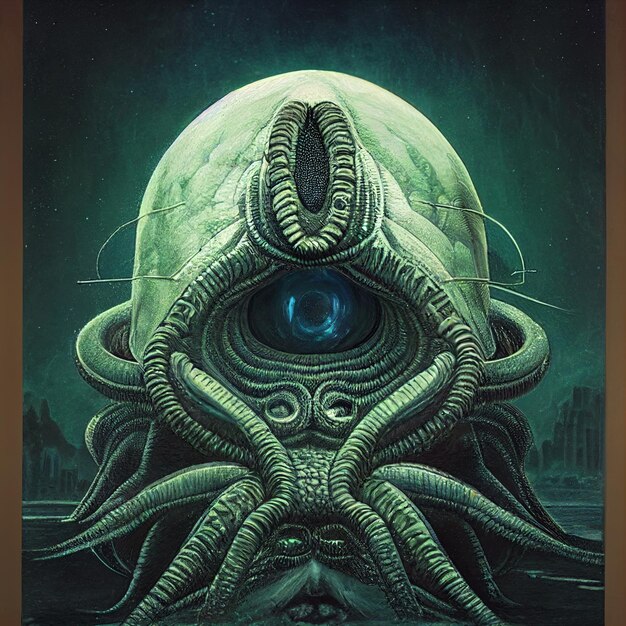 Een poster met Cthulhu en een oog erop.