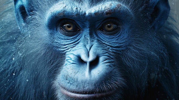 Een poster met de blauwe aap erop.