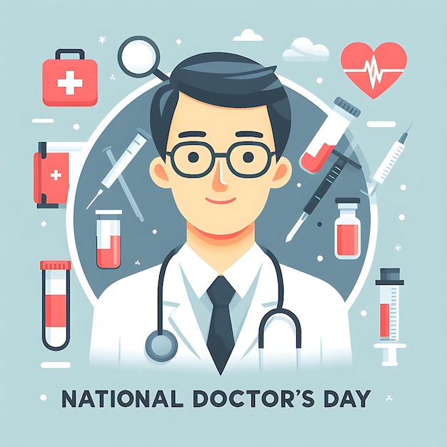 Een poster met de tekst "National Doctors Day" erop.