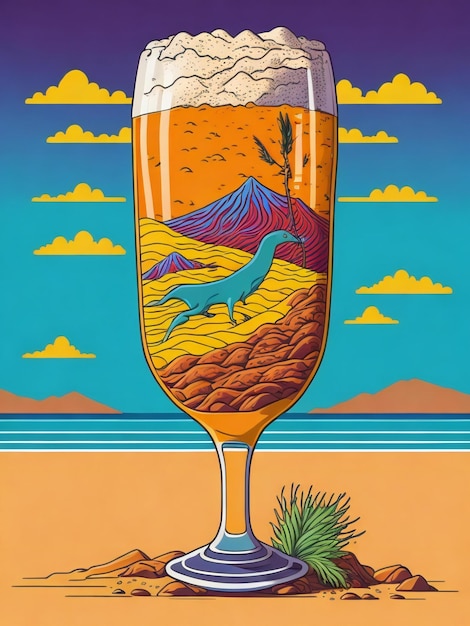 Foto een poster met een glas bier op het strand