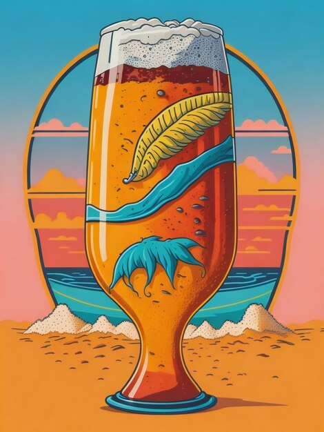 Foto een poster met een glas bier op het strand