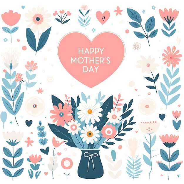 een poster met een hartvormig frame met bloemen en een hart met de woorden gelukkige moederdag
