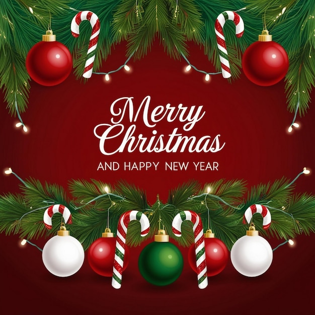 een poster met een kerstboom en een rode achtergrond met een groene kikker en tekst vrolijke kerstmis
