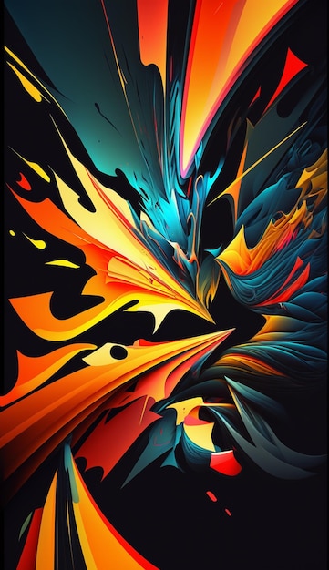 Een poster met een kleurrijk ontwerp waarop 'vuur' staat