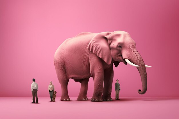 Foto een poster met een roze olifant erop