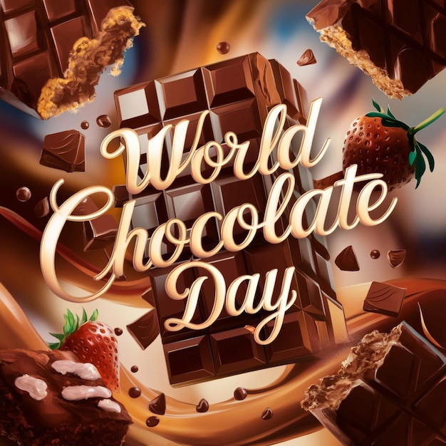 een poster met een wereld chocoladedag erop geschreven