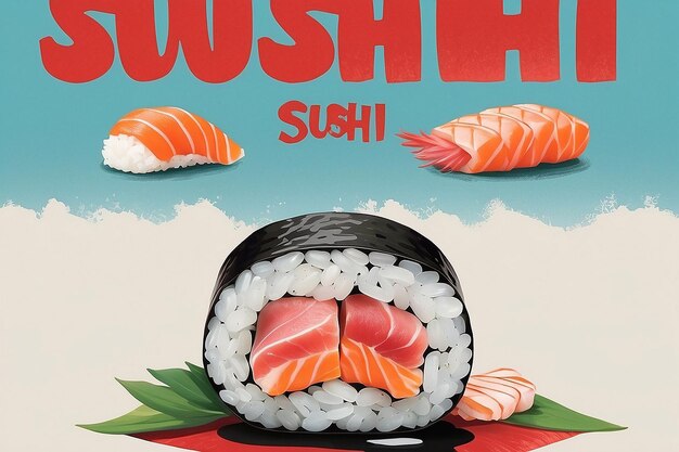 Foto een poster met sushi erop.