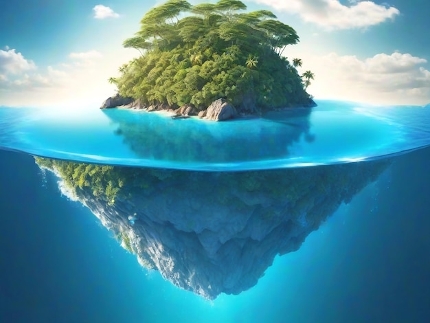 Een poster van de Wereldwaterdag met een eiland in het midden van het water in hoge resolutie.