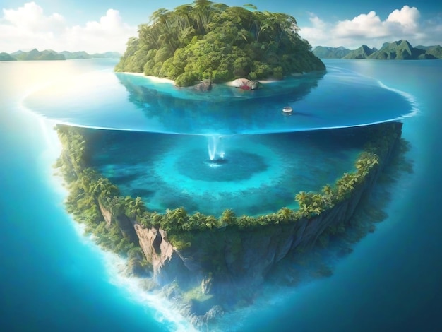 Een poster van de Wereldwaterdag met een eiland in het midden van het water in hoge resolutie.