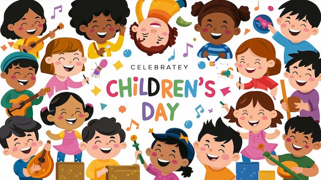 een poster van een kinderdaggroetekaartje met kinderdag geschreven door kinderen