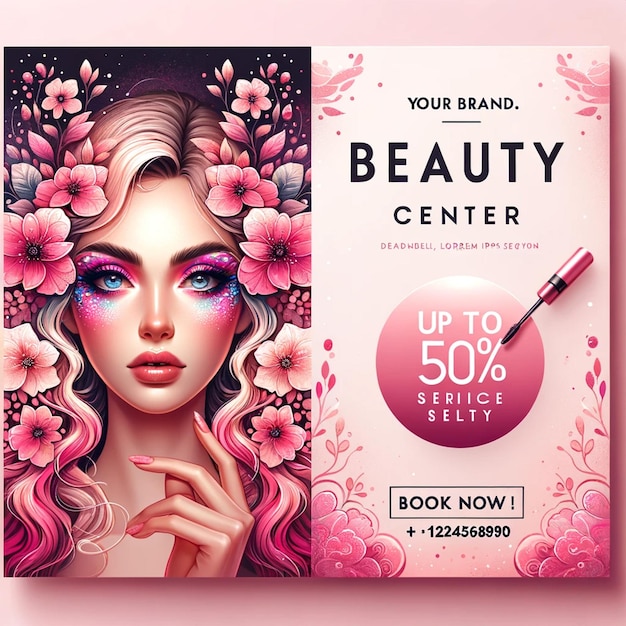Foto een poster van een schoonheidssalon van een vrouw adverteert het merk van schoonheidsproducten
