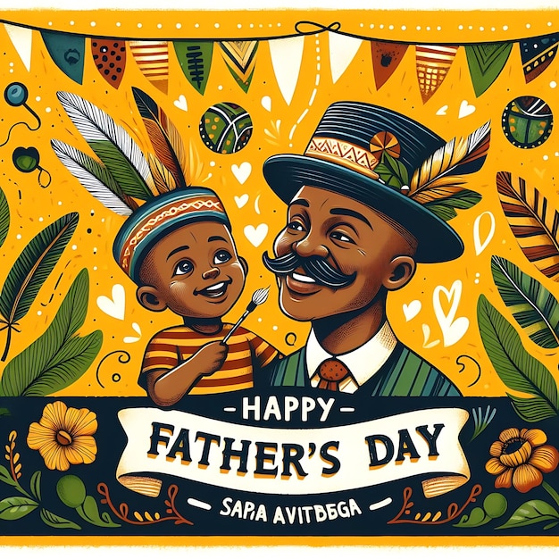 Foto een poster van een vader en zoon met een spandoek dat zegt gelukkige vadersdag