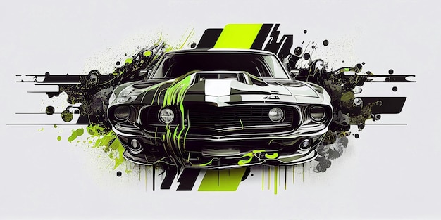 Een poster van een zwarte en groene muscle car