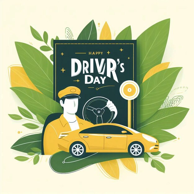 een poster voor de dag van de chauffeurs op een gele achtergrond