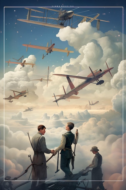 een poster voor de film met een stel dat naar de lucht kijkt met vliegtuigen die erboven vliegen.