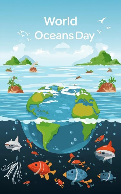 Foto een poster voor de oceaan met een werelddag groeten