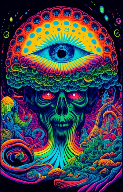 Een poster voor de psychedelische schedel.