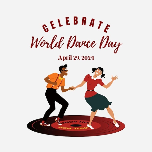een poster voor de werelddansdag met een man die op de vloer danst
