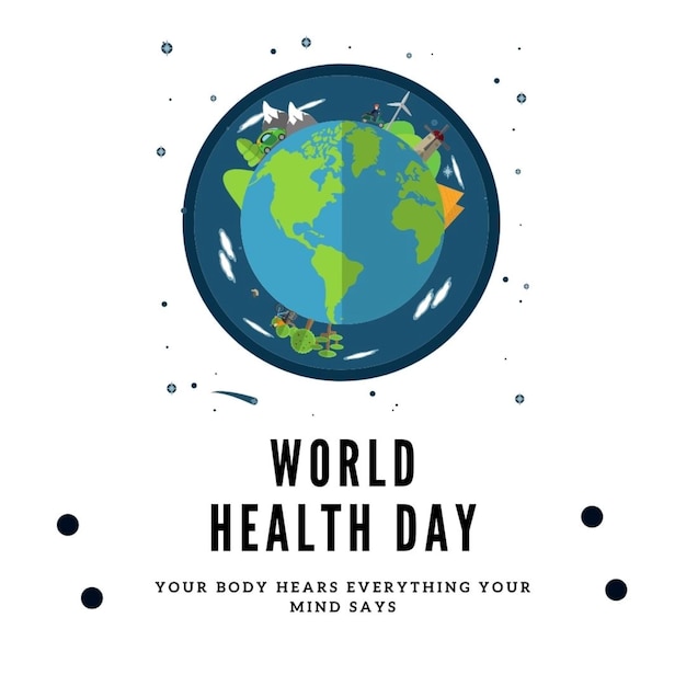 een poster voor de Wereldgezondheidsdag met een citaat over gezondheidszorg uw geest