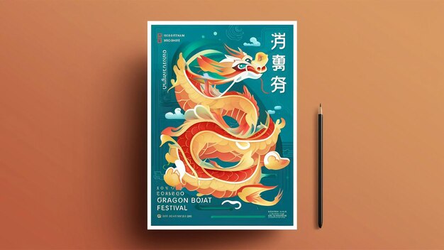 een poster voor een Chinese draak met Chinese inscripties erop