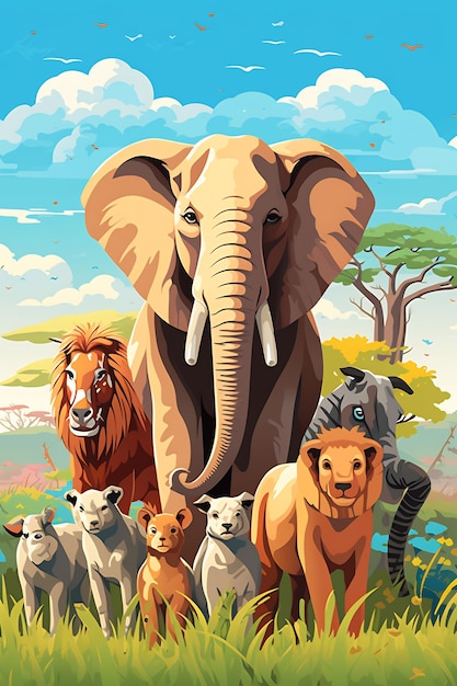 een poster voor een dierentuin genaamd olifanten met een leeuwin op de achterkant