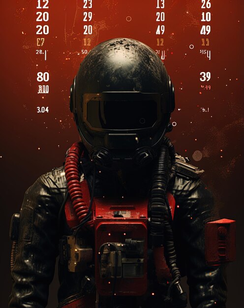 een poster voor een gasmasker met nummers en cijfers erop
