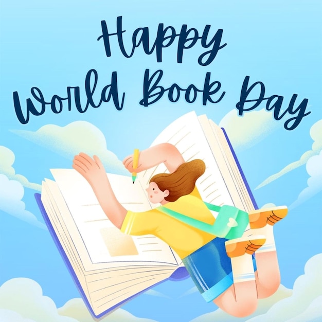 een poster voor een gelukkig wereldboek met de titel gelukkige werelddag