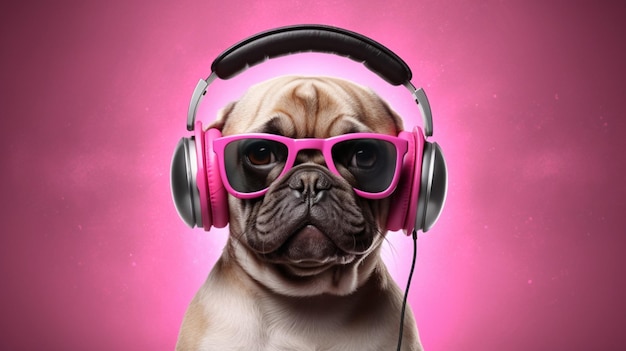 Een poster voor een honden-dj met een roze hoofdband