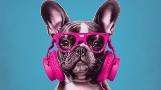 Een poster voor een honden-dj met een roze hoofdband