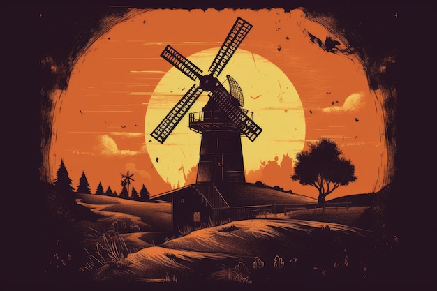 Een poster voor een horrorfilm genaamd de windmolen.