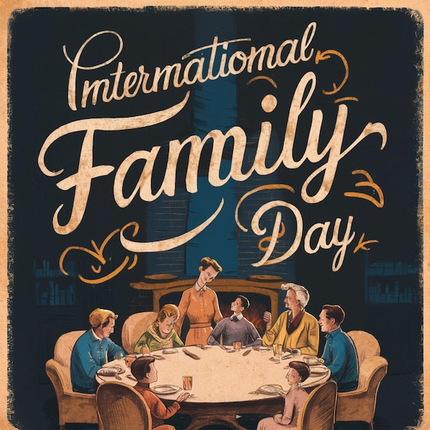 een poster voor een internationale familie dag met een tafel op de achtergrond