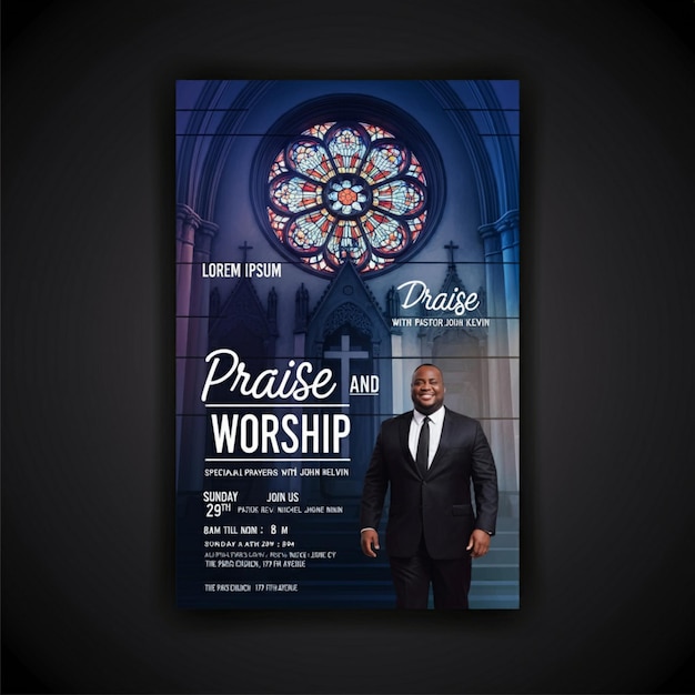 een poster voor een kerk met de tekst "vrede en aanbidding"
