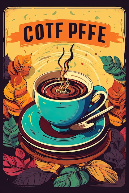 Foto een poster voor een koffie met een foto van een kop koffie