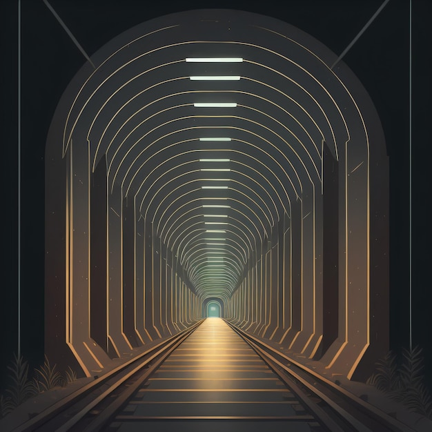 Een poster voor een metrotunnel met een licht bovenaan.