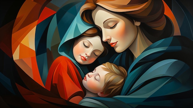 een poster voor een moeder en haar kinderen met een kind.