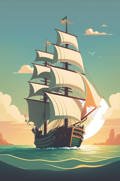 Een poster voor een schip genaamd het piratenschip.