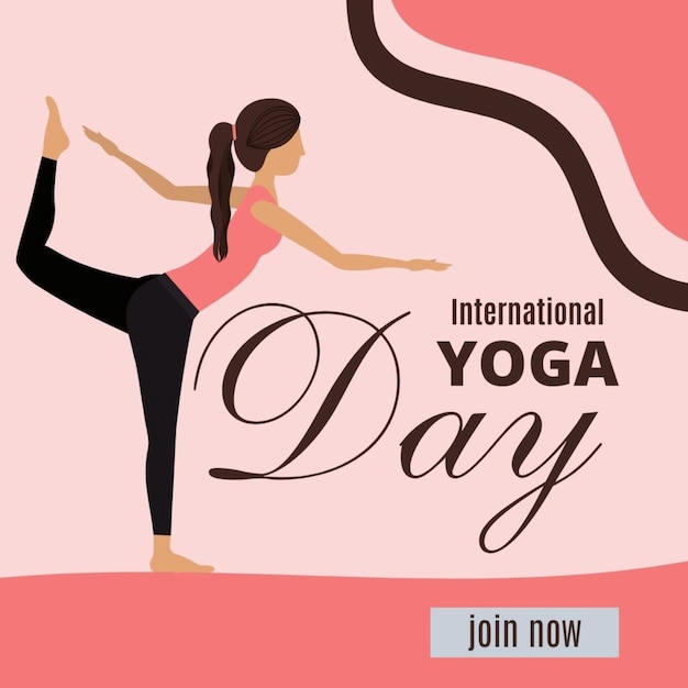 een poster voor een yoga dag met een vrouw in roze