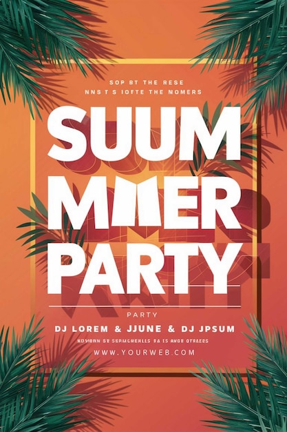 een poster voor een zomerfeest met palmbomen en het woord zomer erop