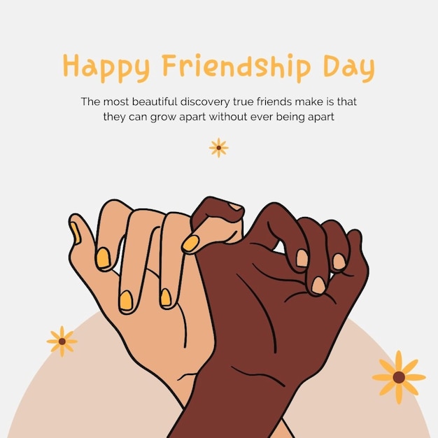 een poster voor gelukkige vriendschapsdag met handen die elkaar vasthouden die zeggen dat vriendschap de beste vriend is