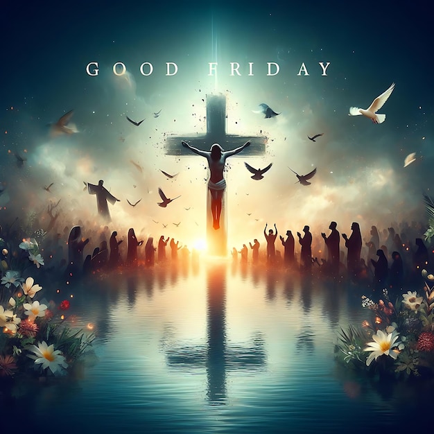 een poster voor Good Friday weekend met een kruis bovenop