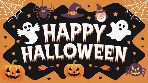 een poster voor halloween met een pompoen en een Pompoen erop