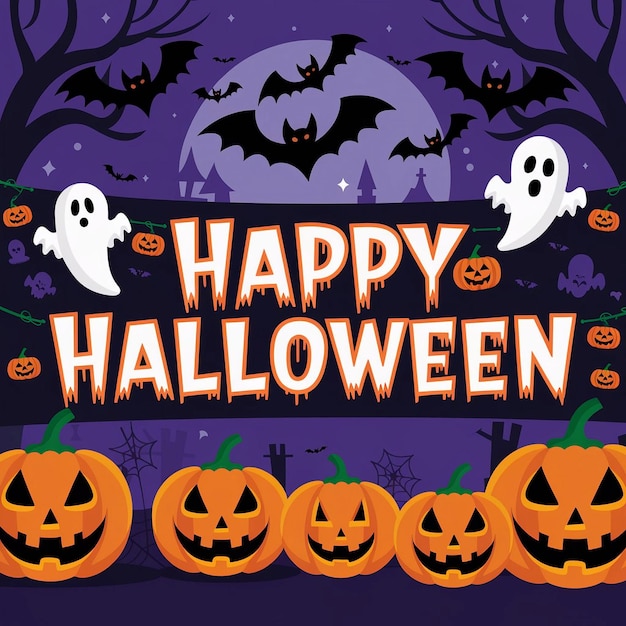 een poster voor halloween met een pompoen erop