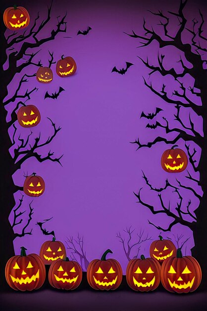 Een poster voor Halloween met pompoenen en vleermuizen