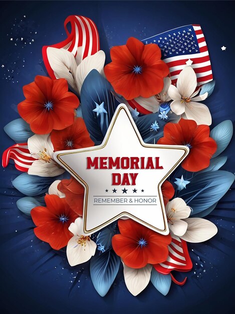 een poster voor Memorial Day met een ster die Memorial Day zegt