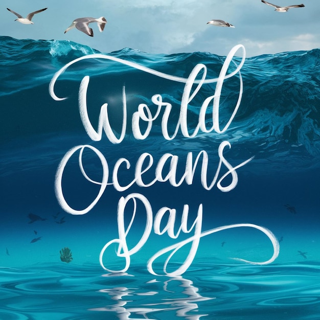 een poster voor Wereld Oceaan Dag is getiteld Wereld Oceaan dag