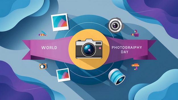 Foto een poster voor wereldfotografie met een kleurrijke achtergrond