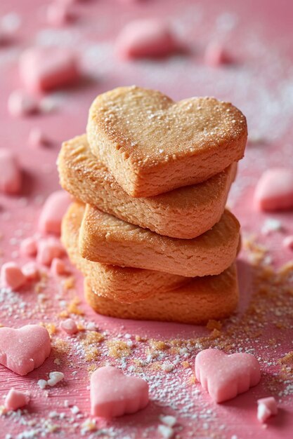 een postkaartontwerp met gestileerde hartvormige koekjes