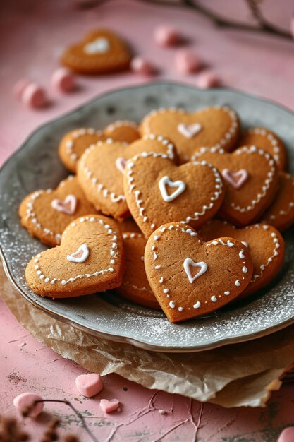 een postkaartontwerp met gestileerde hartvormige koekjes