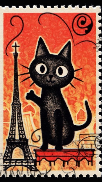 Een postzegelkat in het pop-art van Parijs